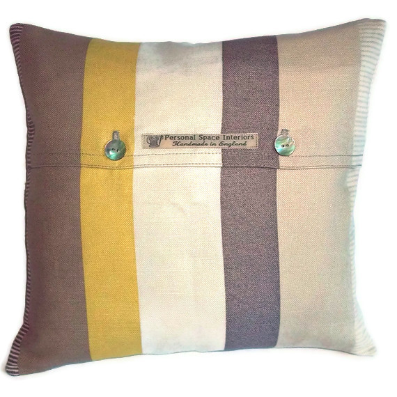 John Lewis Puritan Stripe Cotton Cushion Cover With Mother Of Pearl Button Fastening 35cm