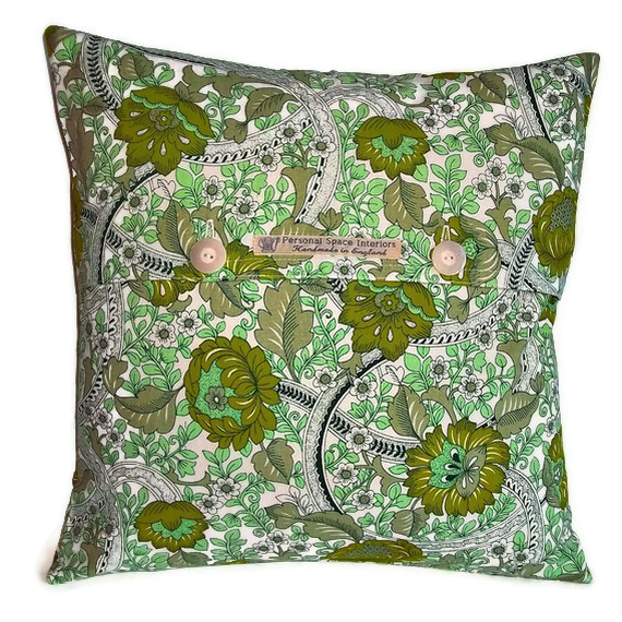 Vintage 1960s Burgess Ledward Frome Green Cotton Cushion Cover With Button Fastening 40cm
